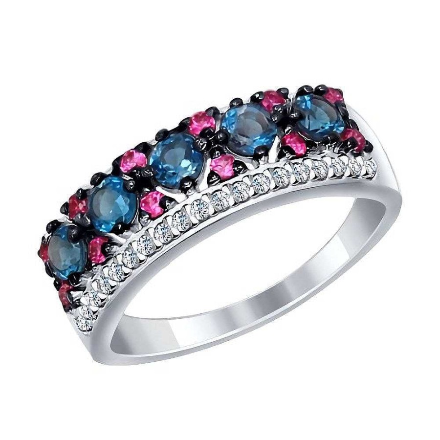 Ringe SOKOLOV Jewelry | Silber Ring Mit London Blue Topas Und Zirkonia, Blau/Pink