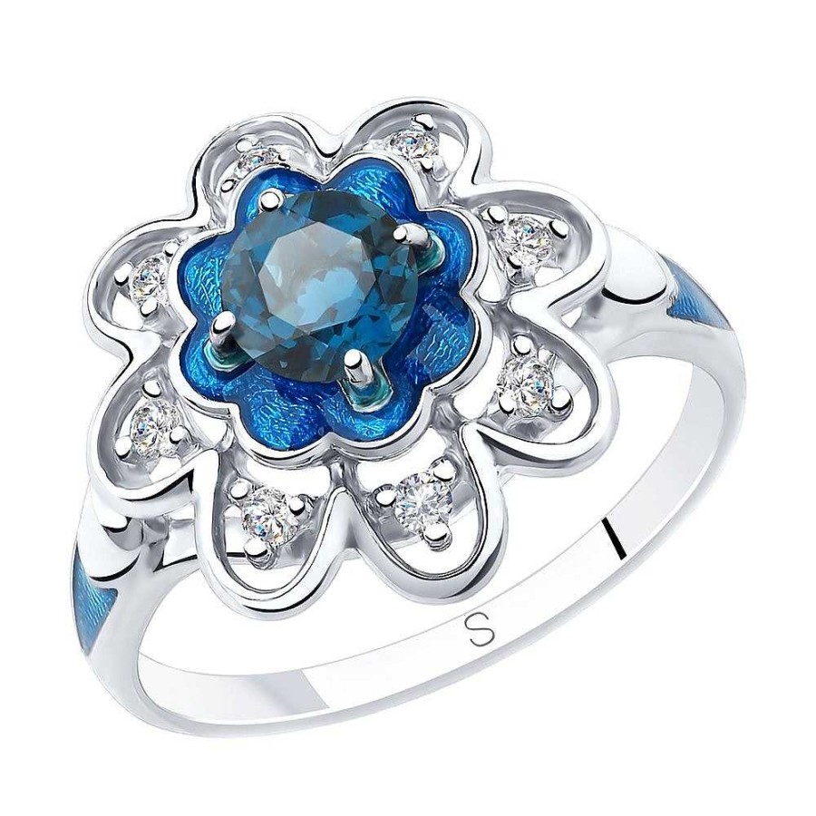 Ringe SOKOLOV Jewelry | Silber Ring Mit London Blue Topas, Emaille Und Zirkonia, Blau