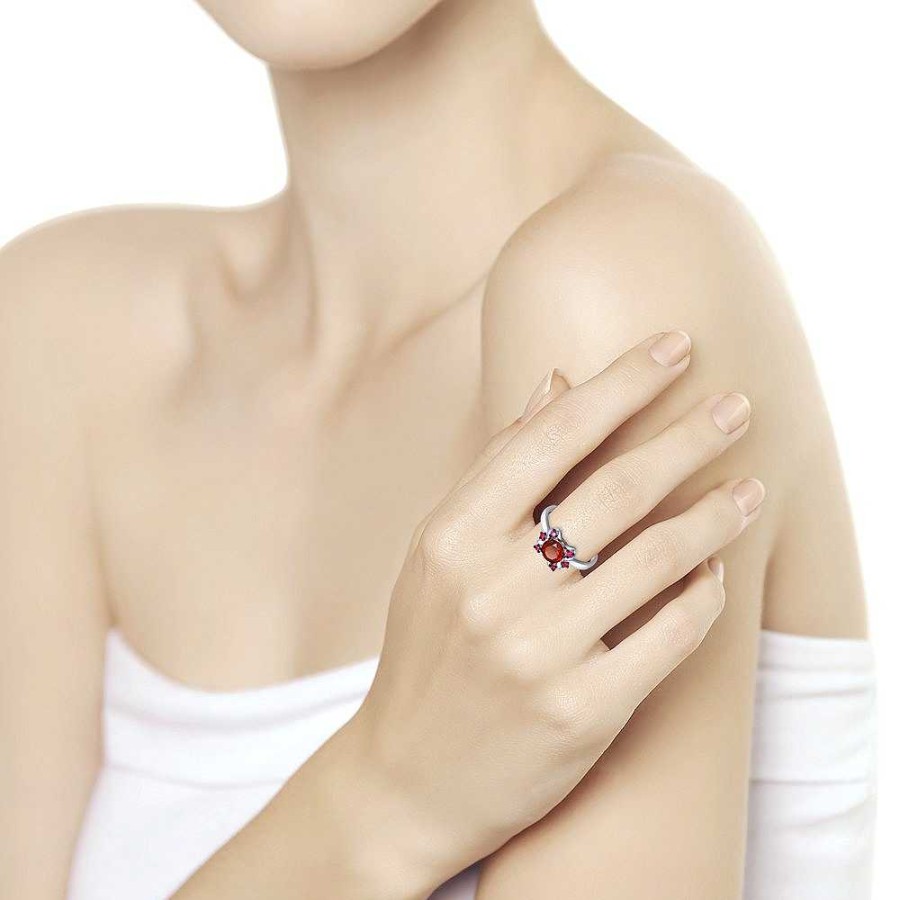 Ringe SOKOLOV Jewelry | Silber Ring Mit Granat Und Zirkonia, Rot