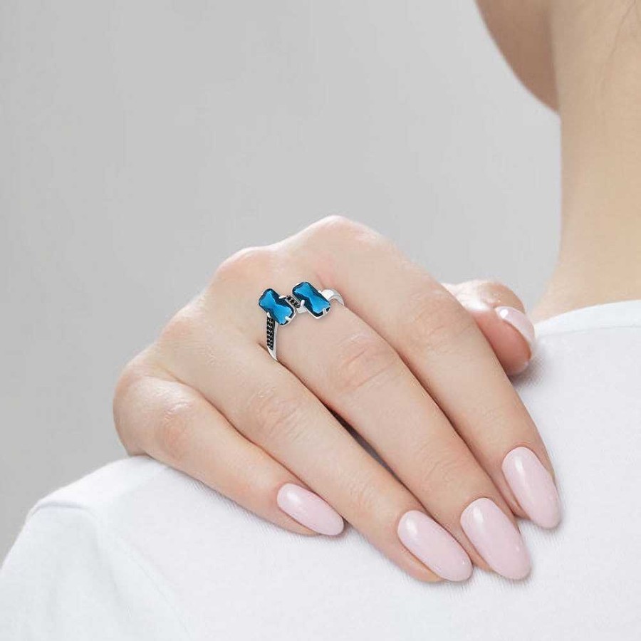 Ringe AQUAMARINE Jewelry | Silber Ring Mit London Blue Topas Und Zirkonia, Blau