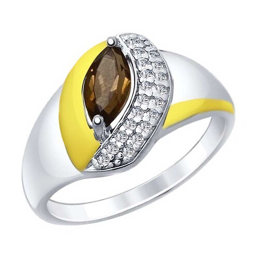 Ringe SOKOLOV Jewelry | Silber Ring Vergoldet Mit Rauchquarz Und Zirkonia, Braun