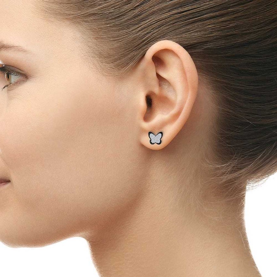 Ohrringe AQUAMARINE Jewelry | Silber Ohrstecker Mit Keramik Und Zirkonia, Wei