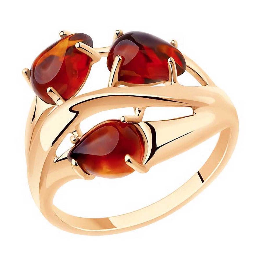 Ringe SOKOLOV Jewelry | Silber Ring Vergoldet Mit Bernstein, Cognac