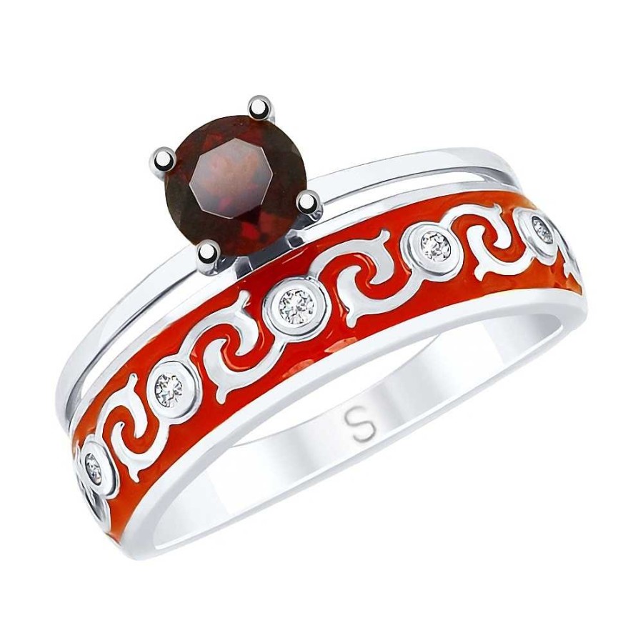 Ringe SOKOLOV Jewelry | Silber Ring Mit Granat, Emaille Und Zirkonia, Rot