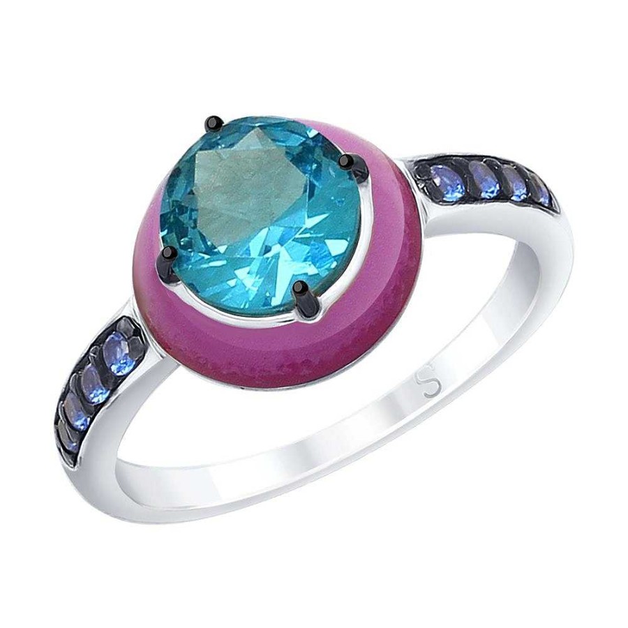 Ringe SOKOLOV Jewelry | Silber Ring Mit London Blue Topas, Emaille Und Zirkonia, Blau/Violett