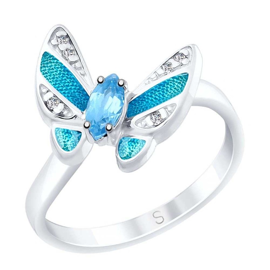 Ringe SOKOLOV Jewelry | Silber Ring Mit Topas, Emaille Und Zirkonia, Blau