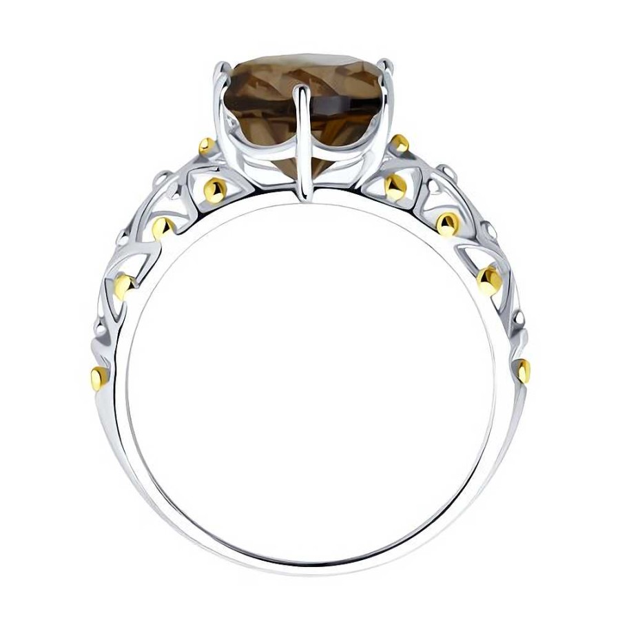 Ringe SOKOLOV Jewelry | Silber Ring Vergoldet Mit Rauchquarz, Braun