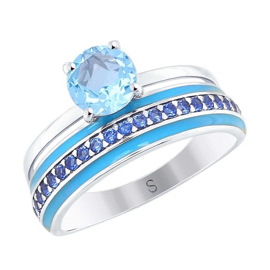 Ringe SOKOLOV Jewelry | Silber Ring Mit Topas, Emaille Und Zirkonia, Blau