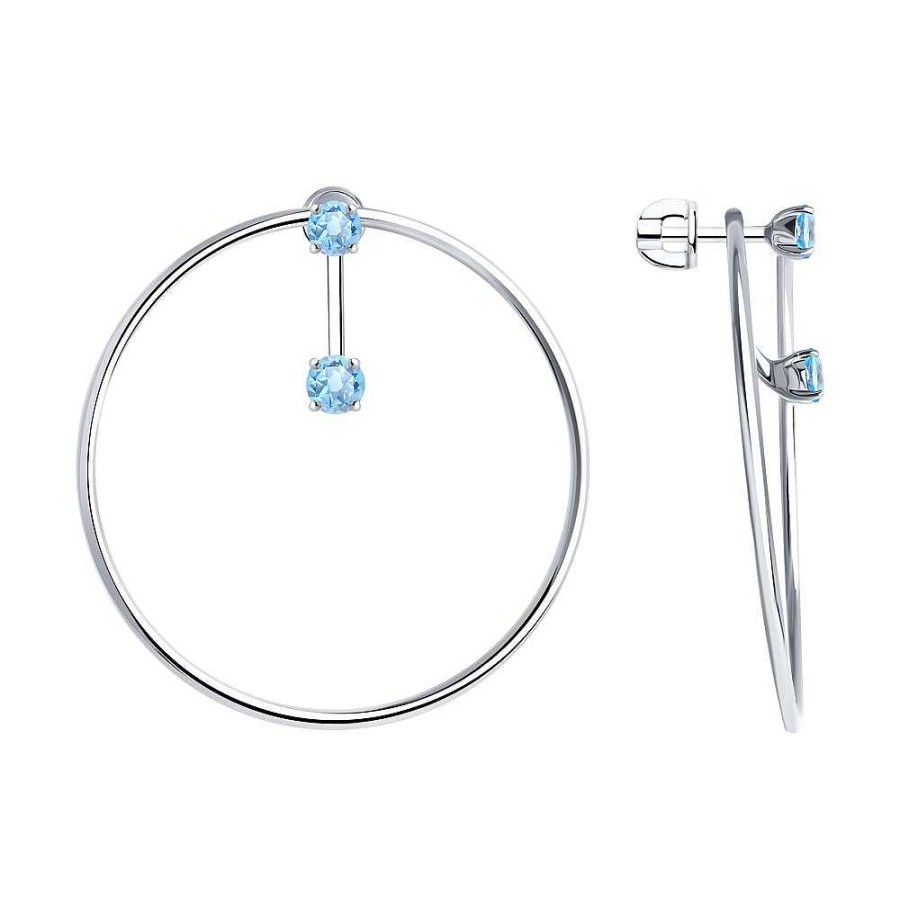 Ohrringe SOKOLOV Jewelry | Silber Ohrstecker Mit Topas, Blau, 38 Mm