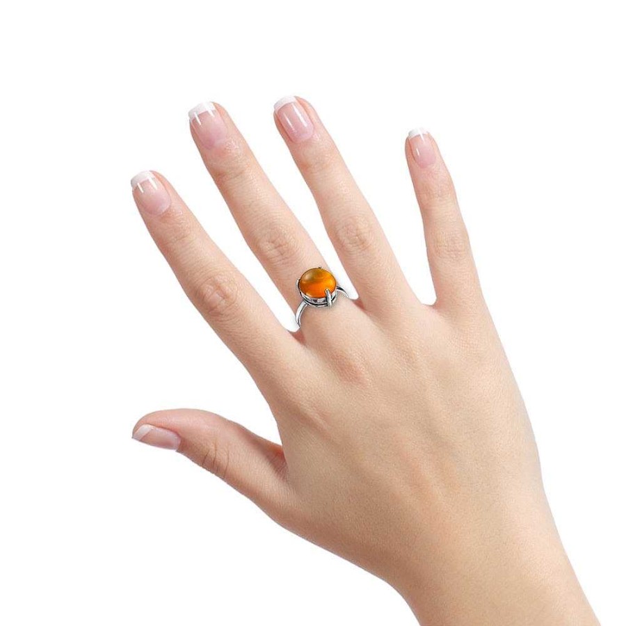 Ringe MIRKADA Jewelry | Silber Ring Mit Bernstein, Orange