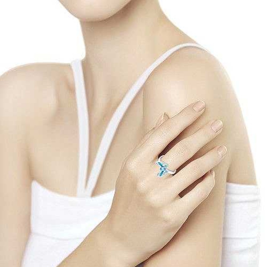 Ringe SOKOLOV Jewelry | Silber Ring Mit Topas, Emaille Und Zirkonia, Blau