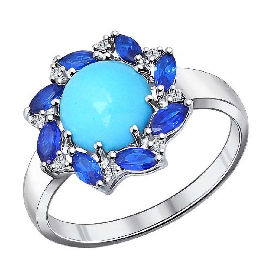 Ringe SOKOLOV Jewelry | Silber Ring Mit T Rkis Und Zirkonia, Blau