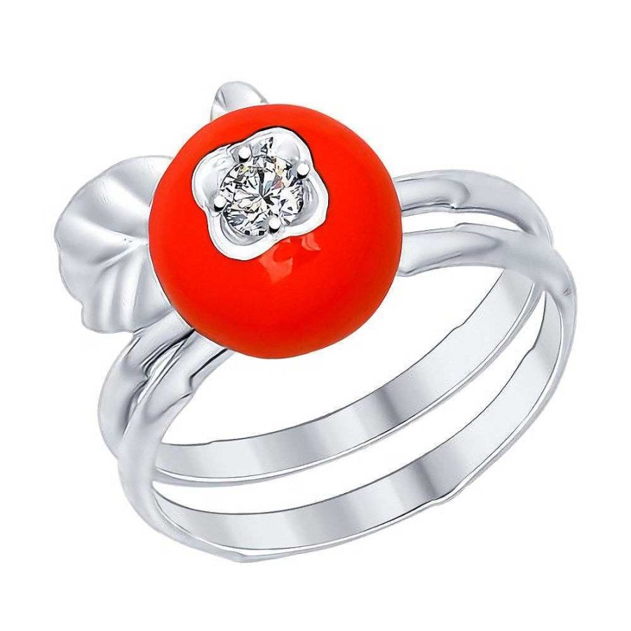 Ringe SOKOLOV Jewelry | Silber Ring 2Er Set Mit Emaille Und Zirkonia, Rot/Wei