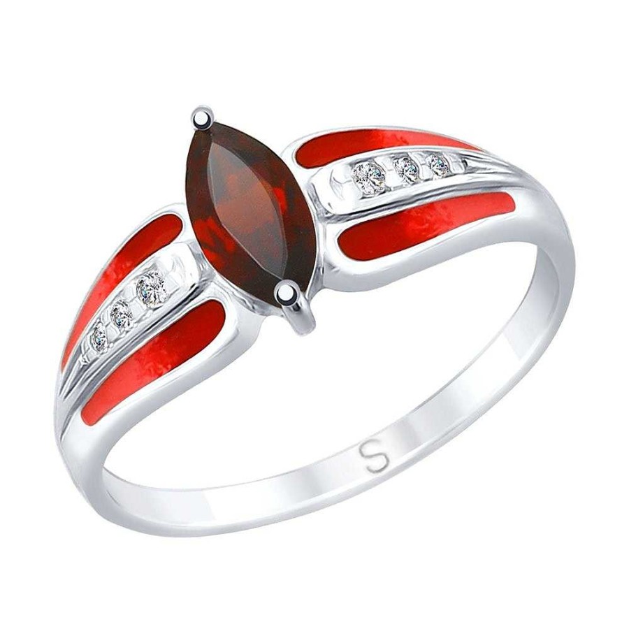 Ringe SOKOLOV Jewelry | Silber Ring Mit Granat, Emaille Und Zirkonia, Rot