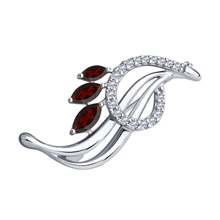 Broschen SOKOLOV Jewelry | Silber Brosche Mit Granat Und Zirkonia, Rot