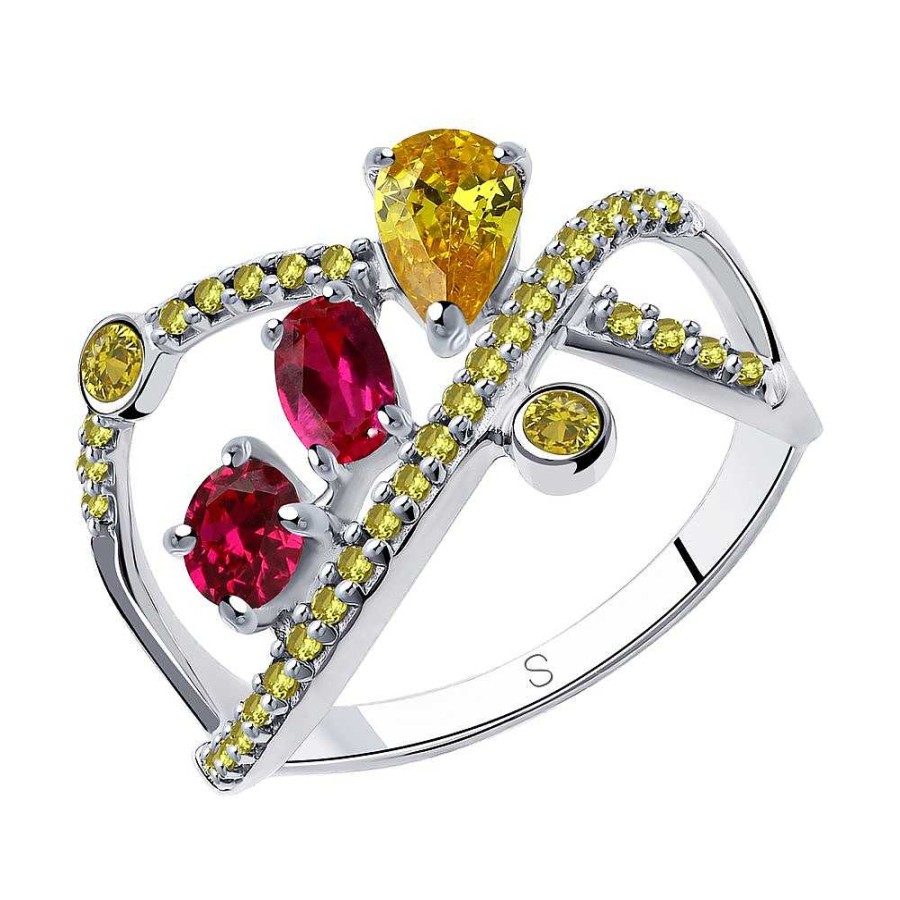 Ringe SOKOLOV Jewelry | Silber Ring Mit Zirkonia, Pink/Gelb