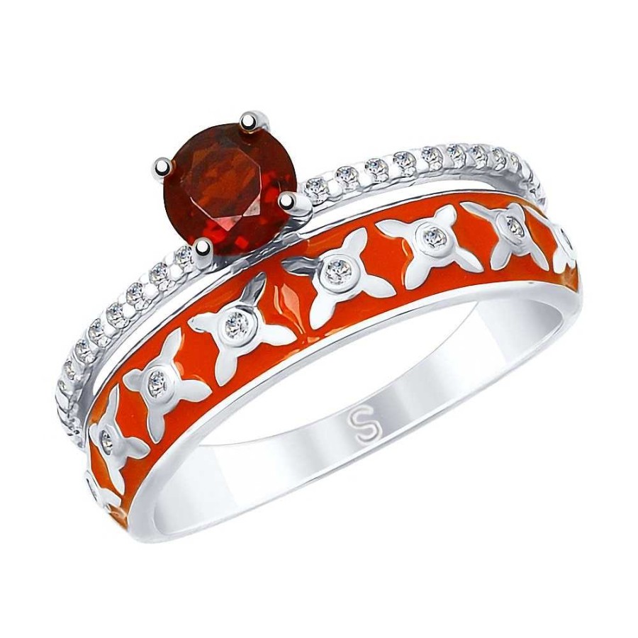 Ringe SOKOLOV Jewelry | Silber Ring Mit Granat, Emaille Und Zirkonia, Rot