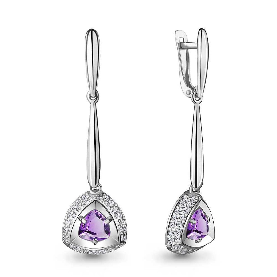 Ohrringe AQUAMARINE Jewelry | Silber Ohrh Nger Mit Amethyst Und Zirkonia, Violett