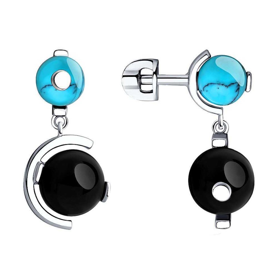 Ohrringe SOKOLOV Jewelry | Silber Ohrstecker Mit Achat Und T Rkis, Schwarz/Blau