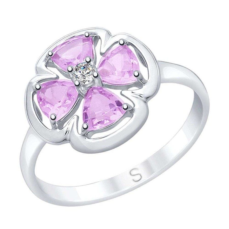 Ringe SOKOLOV Jewelry | Silber Ring Mit Amethyst Und Zirkonia, Violett