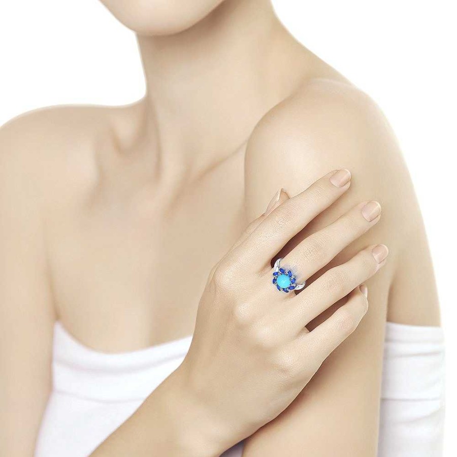 Ringe SOKOLOV Jewelry | Silber Ring Mit T Rkis Und Zirkonia, Blau