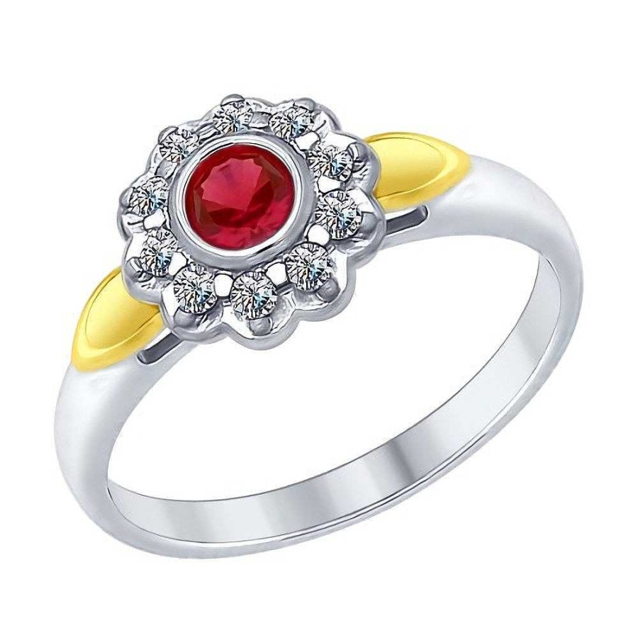 Ringe SOKOLOV Jewelry | Silber Ring Vergoldet Mit Rubin Und Zirkonia, Pink